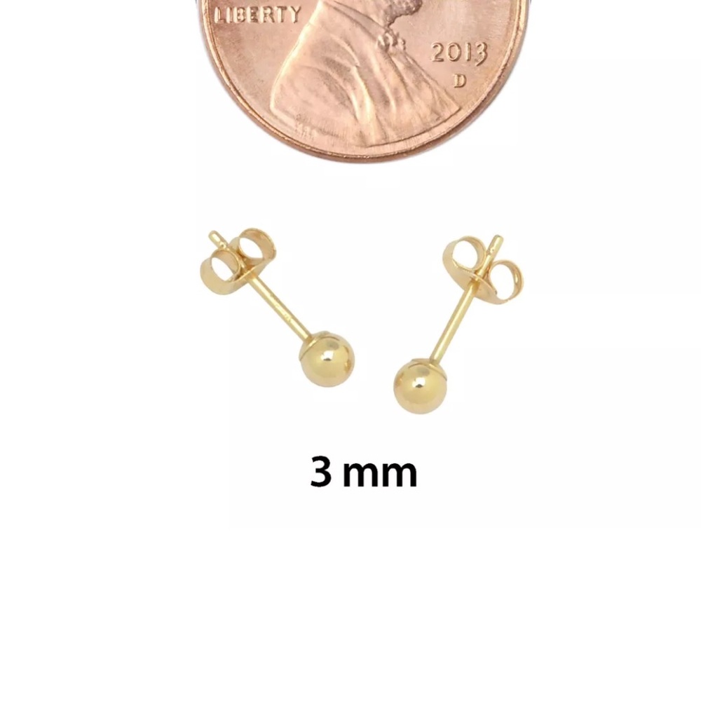 3mm 14k Solid Gold Stud Ball Earrings